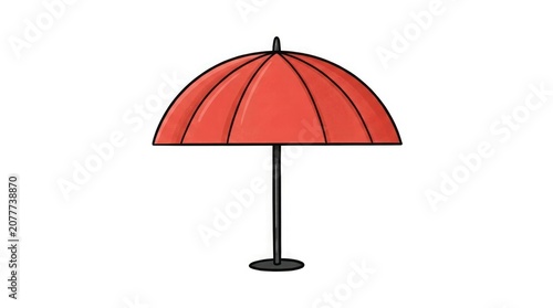 Cartoon red parasol illustration with black stand isolated on white background