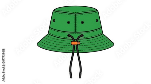 Green bucket hat illustration with drawstring fashion accessory design template
