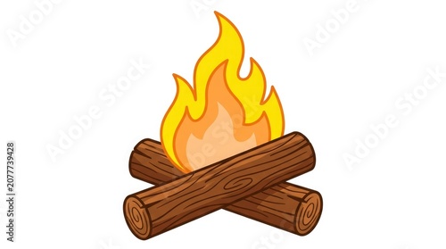 Cartoon firewood stack with bright flames isolated vector illustration for design projects