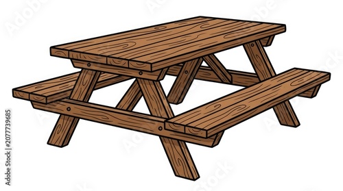 Cartoon picnic table with benches illustration isolated on white background vector graphic