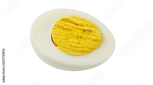 Фотография Half hard boiled egg with yellow yolk and white albumen