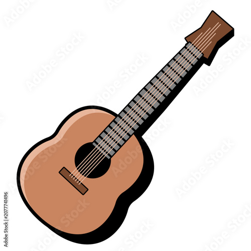 Vector illustration of an acoustic guitar featuring a traditional wooden body, detailed fretboard, and classic string design. This artwork symbolizes music, and acoustic music.