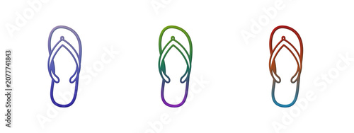 Fotografía Three colorful flip flop sandals line art icons