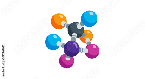 Abstract illustration of a molecular structure with colorful spheres on a white background