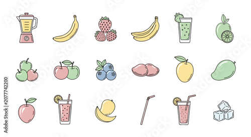 Healthy Smoothie Ingredients and Tools Vector Illustration for Nutrition and Diet Design