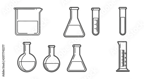 Minimalist Laboratory Equipment Illustration Depicting Scientific Glassware for Experimentation