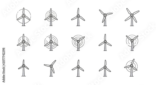 Minimalistic Wind Turbines Illustrations in Black and White for Energy and Sustainable Concept