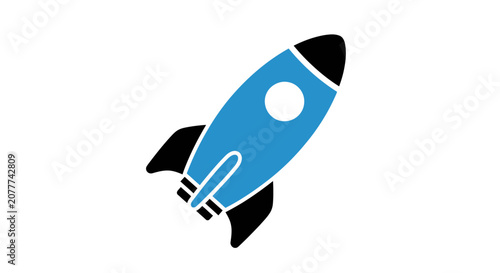 A simple blue and black rocket icon isolated on a white background