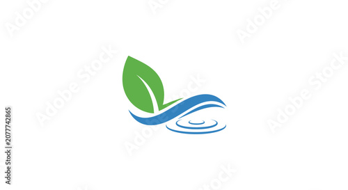 A simple graphic icon showing a green leaf above a blue water ripple