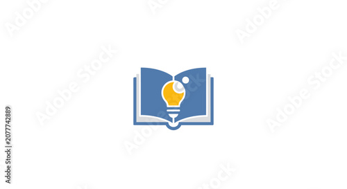 A simple icon showing an open book with a glowing light bulb inside the pages