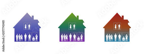 Foto Colorful house icons with groups of people inside