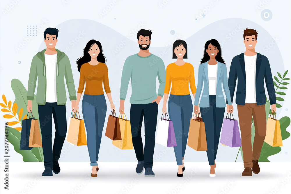 Obraz premium Group of friends shopping together in a mall