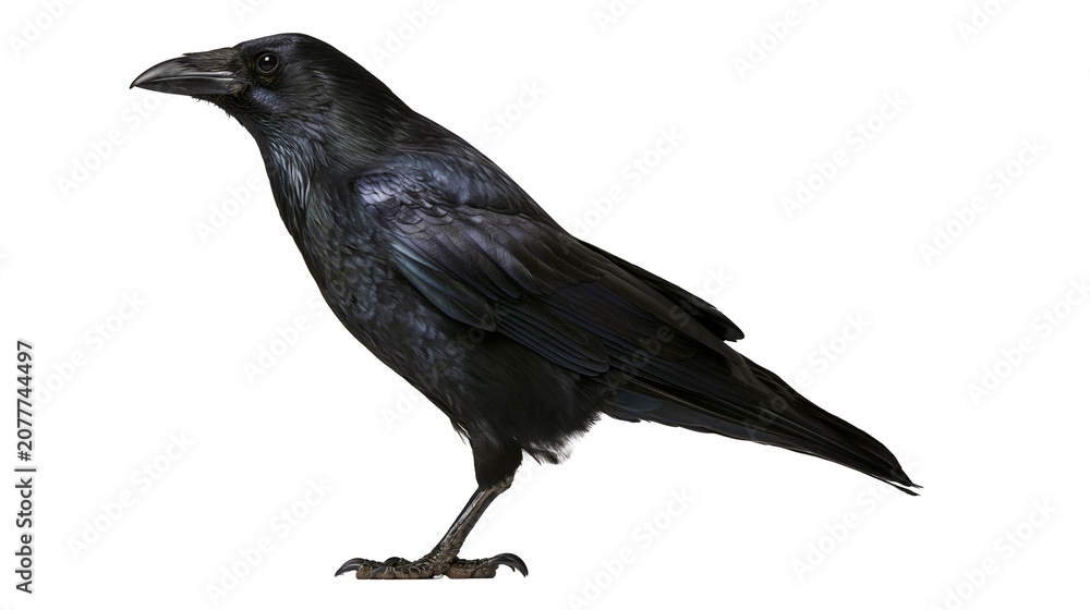 Obraz premium Black raven bird with dark feathers and sharp beak