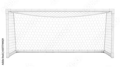 Fotografie White soccer goal net with hexagonal mesh