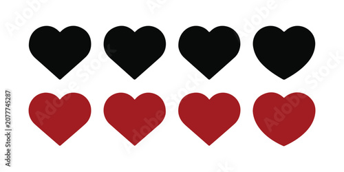 Schilderij op canvas Four black hearts above four red hearts on transparent background vector illustration