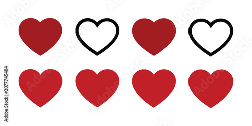 Canvastavla Mix of red hearts and black outline hearts on transparent background vector set