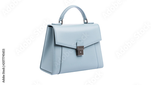 фотографія Light blue leather handbag with silver clasp and handle