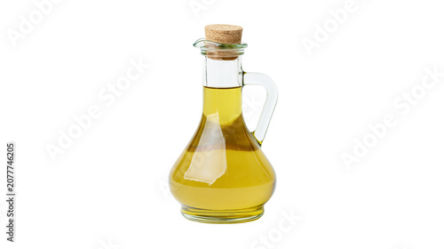 Φωτογραφία Glass cruet filled with golden olive oil and cork stopper