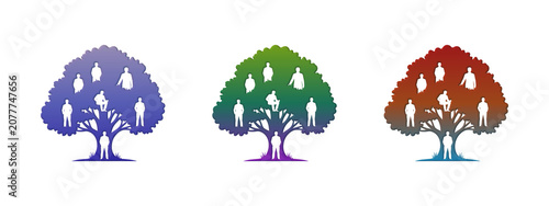 Cuadro en lienzo Colorful family tree icons with people silhouettes