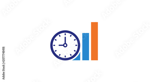 Time management and performance analysis illustrated with clock and bar chart concepts