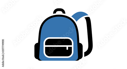Minimalist graphic illustration of a blue school backpack isolated on white background