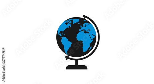 Minimalist representation of a globe in blue and black, isolated on a white background