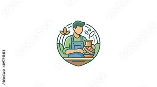 Potter hands shaping clay on wheel, craftsman creating ceramic vase, artisanal craft