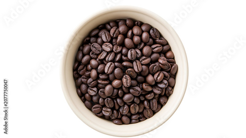 Foto Dark roasted coffee beans in a ceramic bowl