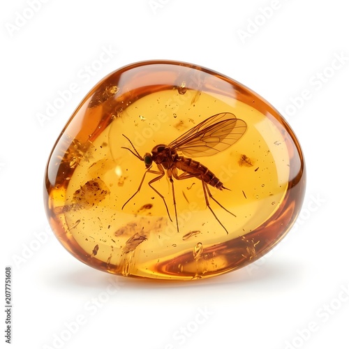 Ancient insect preserved within a polished amber stone fossil