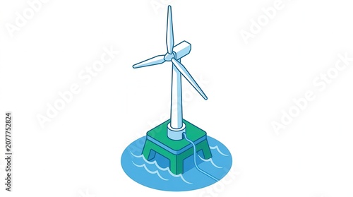 Offshore wind turbine clipart isolated on white background: Maritime Sustainability Concept