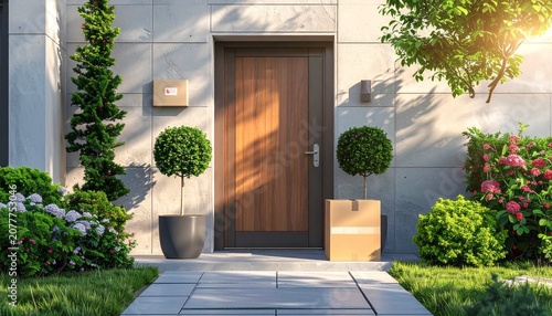 Secure Contactless Package Delivery at Modern Home Entrance