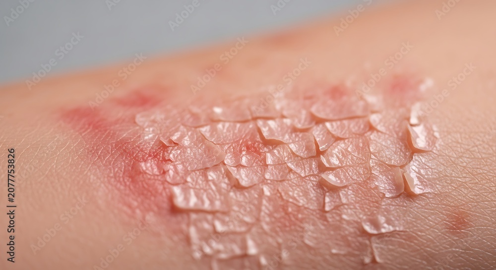 Fototapeta premium Close-up of a skin patch test showing an allergic reaction with redness and peeling skin.