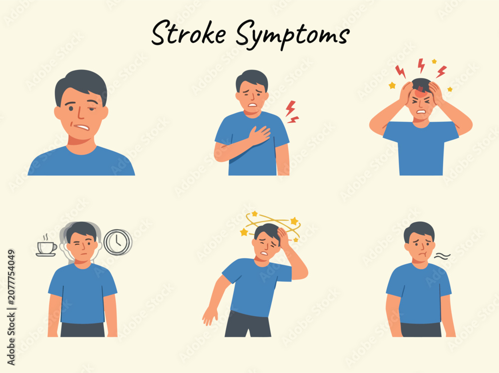 Fototapeta premium Medical Infographic Showing Warning Stroke Symptoms and Emergency Health Signs for Awareness