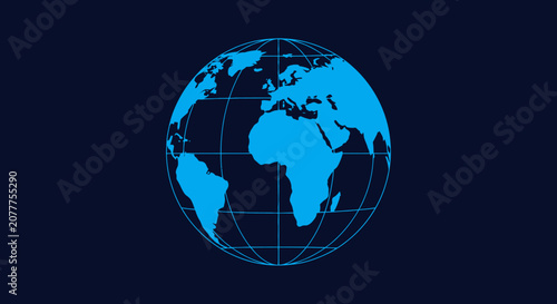 Minimalistic Blue Globe Illustration on a Dark Background Depicting Global Connectivity