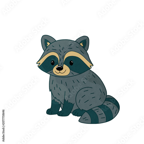 Cute raccoon isolated on transparent background woodland animal illustration