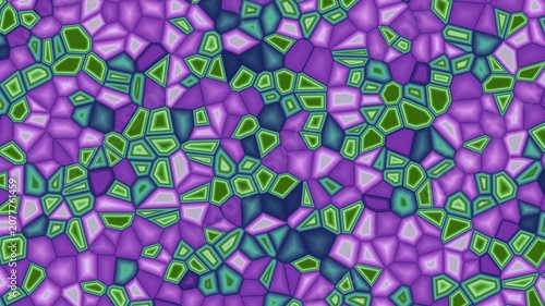 Abstract Voronoi Cell Mosaic Background Loop with Purple and Green Texture