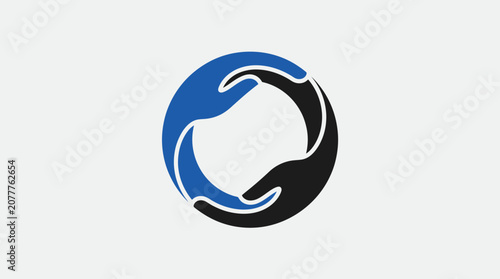 Two stylized hands forming a circular shape on a light background