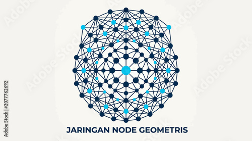 A complex geometric network of interconnected nodes and lines on a light background