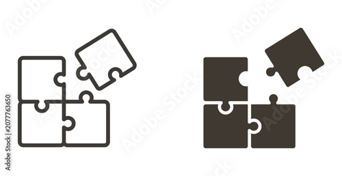 Photos Puzzle piece icons showing parts coming together for problem solving and teamwor