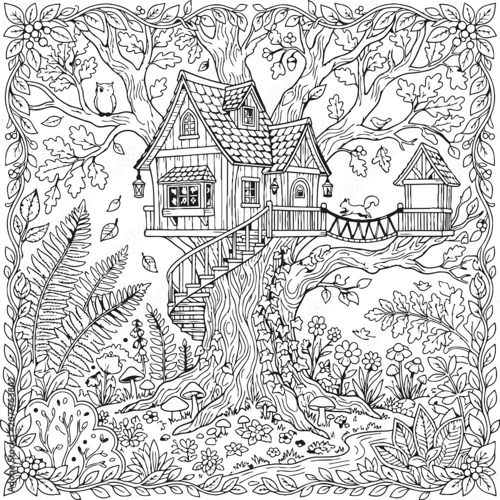 Naklejka premium Black and white illustration of a leafy branch with berries