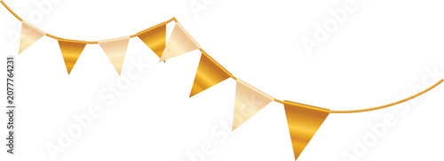 Golden pennant banner flag garland decoration isolated on white background