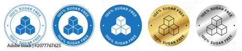 Photos 100 Percent Sugar Free Badge Collection with Blue Gold and Silver Labels for Hea