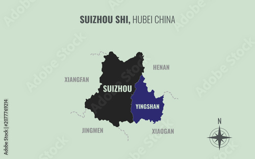 Obraz na plátně suizhou shi hubei Prefacture into County in a minimalist colorful style map show