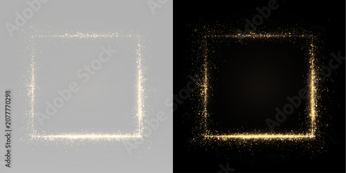 Elegant Gold Frame with Shimmering Glitter Dust on Black Background, Luxury Square Border for Premium Design