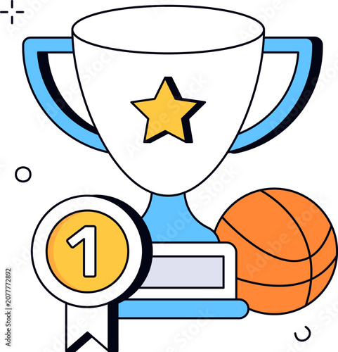 Trophy cup basketball and medal for sports championship achievement success vector illustration
