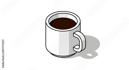 Isometric coffee cup graphic depicting morning beverage, simple style illustration