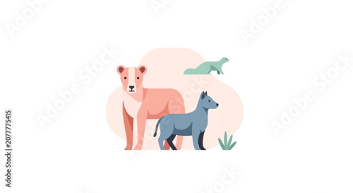 Stylized Illustration of Various Animals Depicted in a Simplified and Flat Design Style
