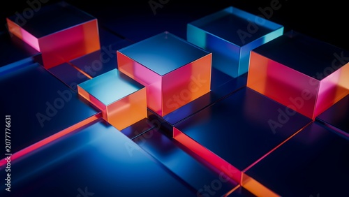 Abstract colorful glass shards with light reflection effect
