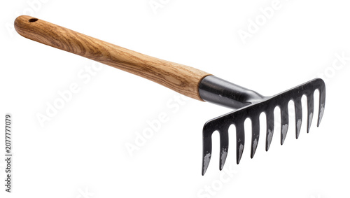 Obraz na plátně Hand rake with wooden handle and metal tines