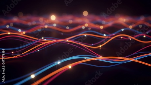 Colorful light trails of cars at night on city bridge